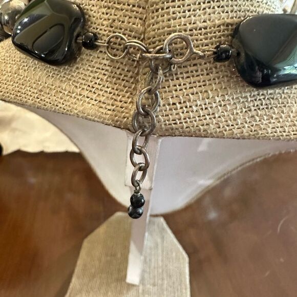 Handcrafted Black Banded Genuine Agate & Marble Agate Necklace 18” - Picture 6 of 8